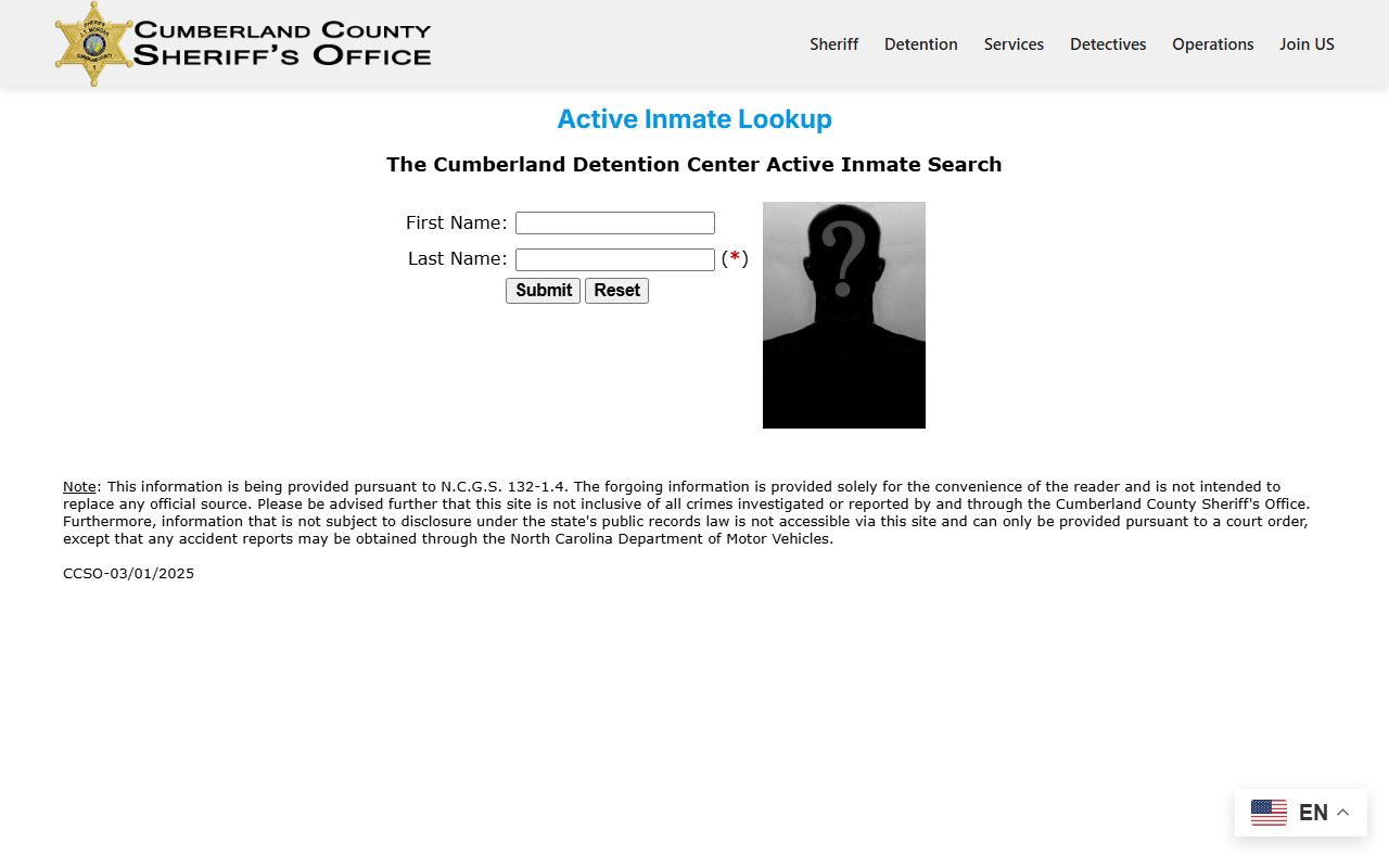 Cumberland County inmate records active inmate lookup landing page